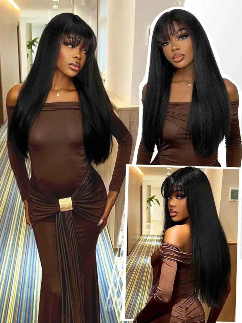 Soft Yaki Straight Wig with Bangs for Black Women - Glueless, Beginner-Friendly